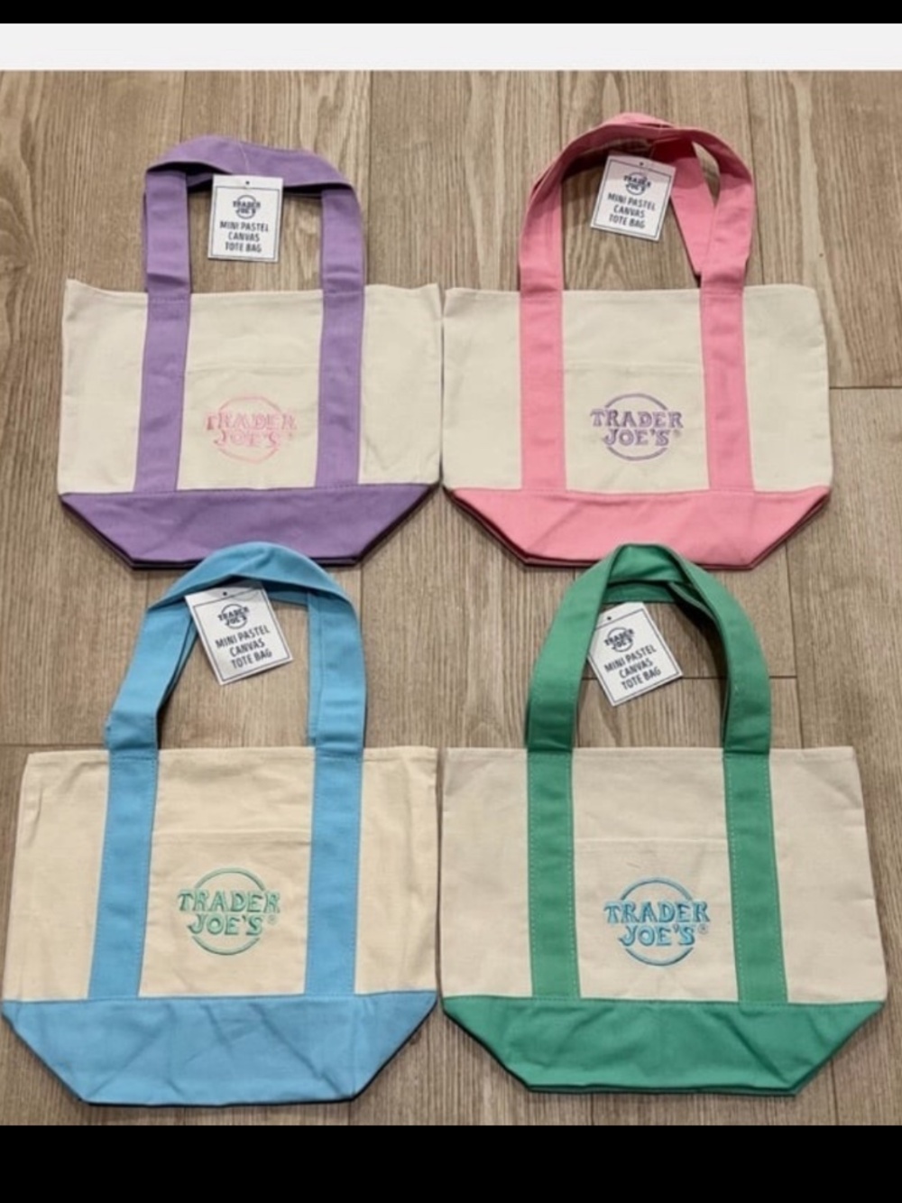 Set of 4 Limited Edition! Trader Joe’s Pastel Canvas Mini Tote Bags 2026 NWT